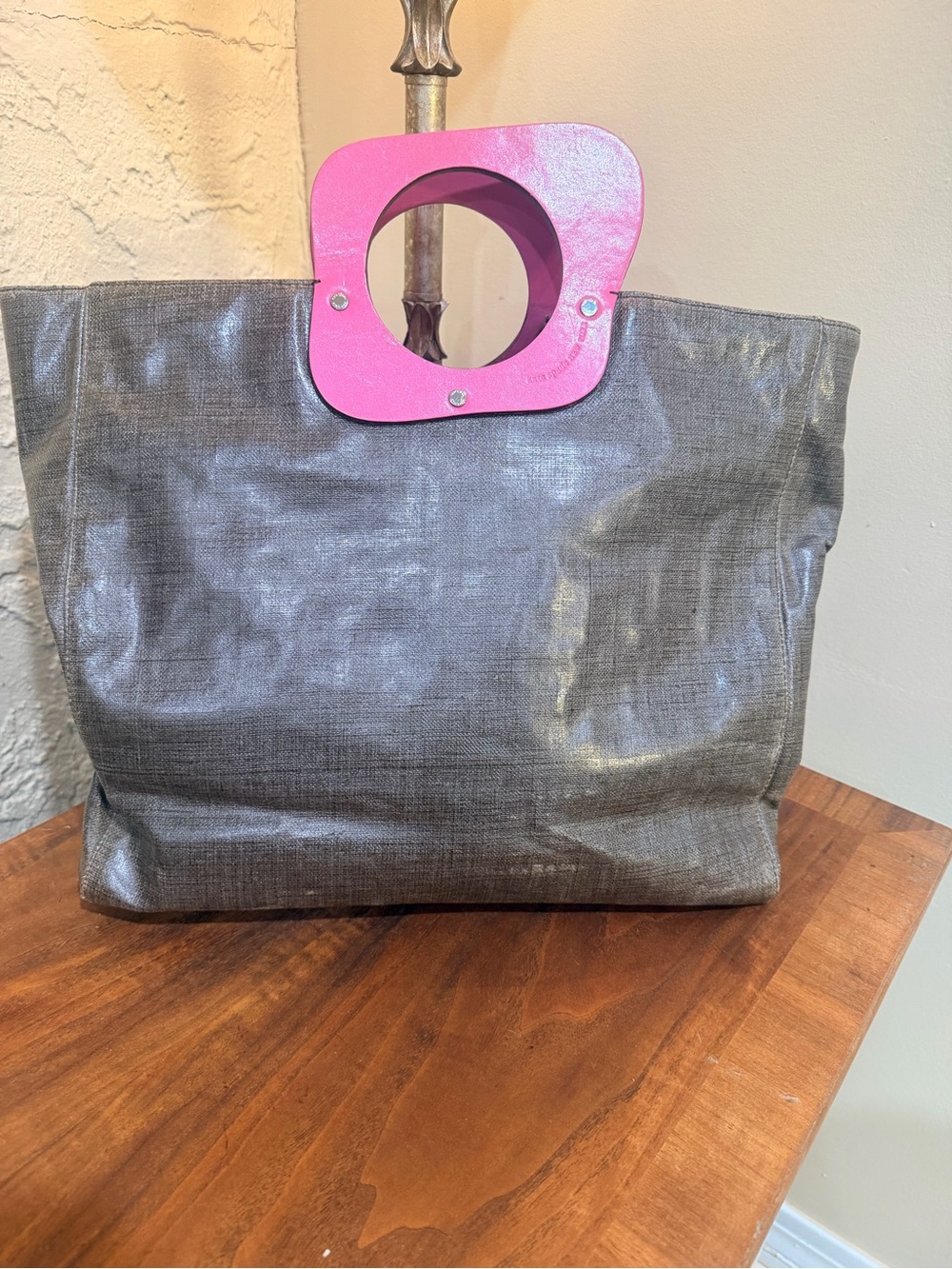 kate spade brown Tote with Pink Wooden Handle - Picture 2 of 10